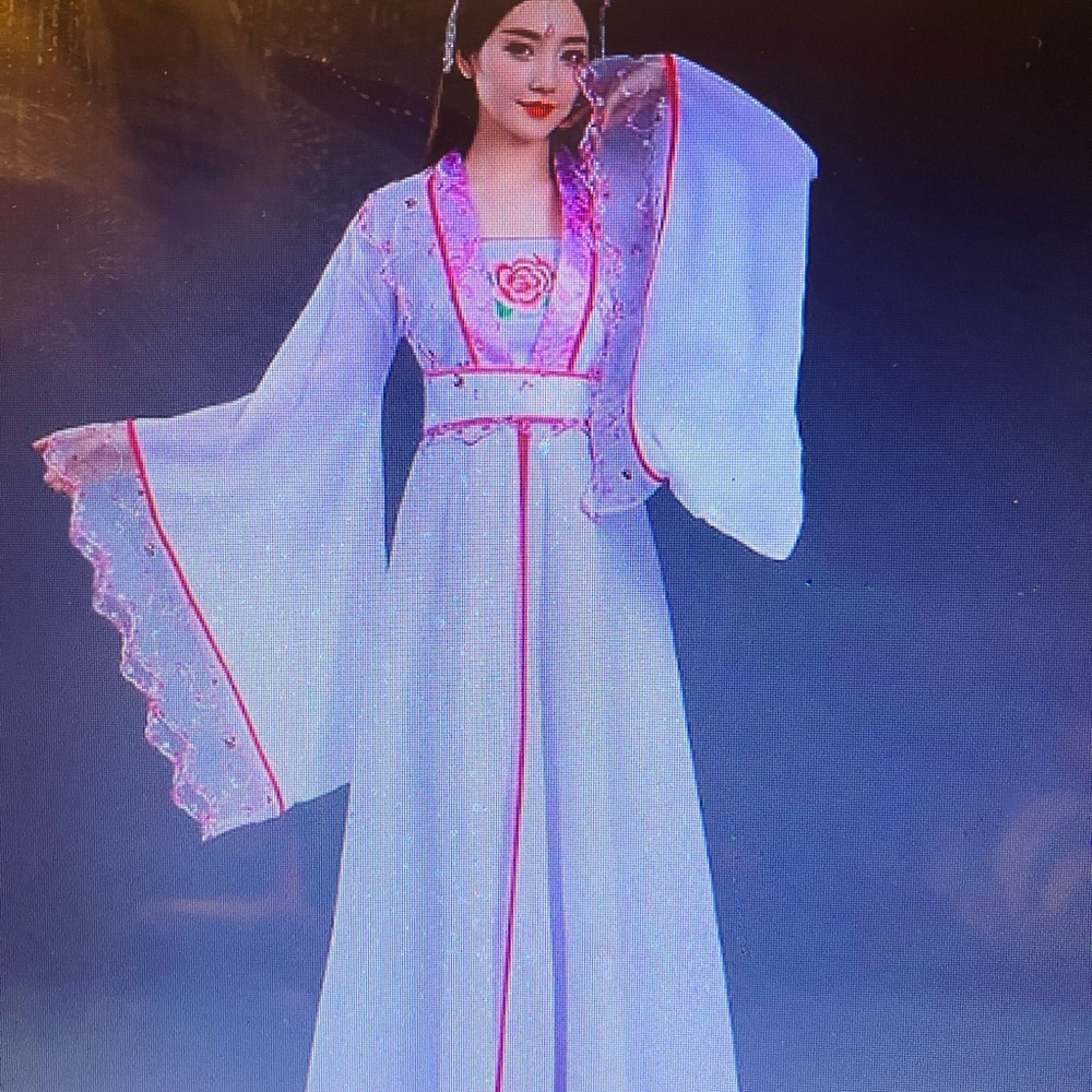 Elegant Floral Embroidered Hanfu Chinese Traditional Dress - Pink & White
